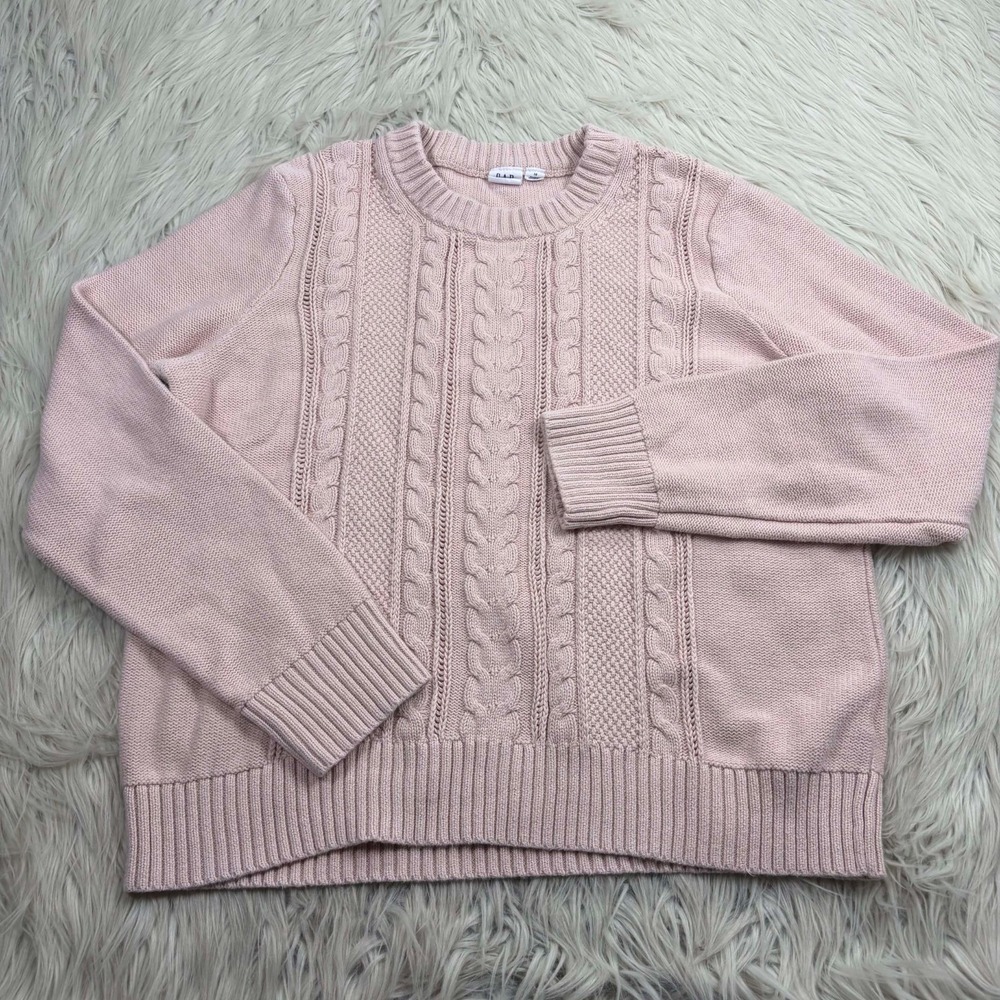 Gap Women's M Pastel Pink Cable-knit Sweater Preppy Coastal Soft Girl Cotton